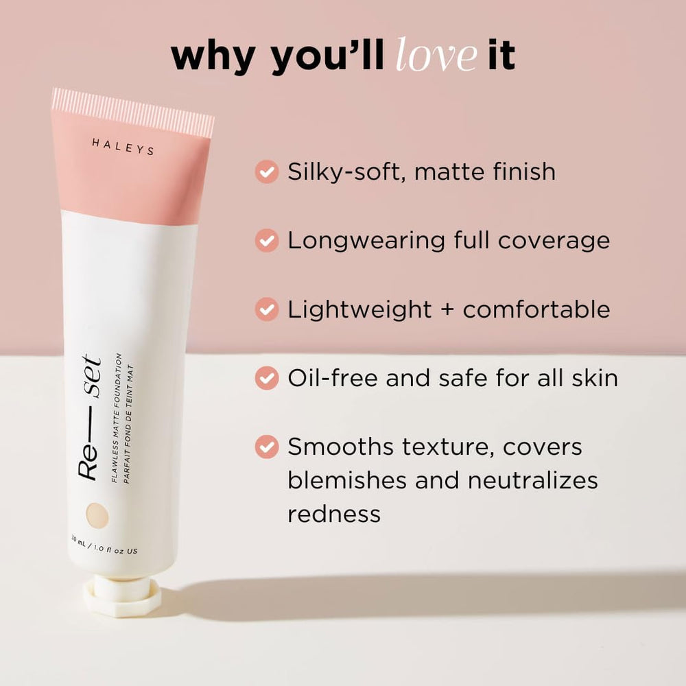 HALEYS Re-set primer bottle highlighting oil-control base for shine-free skin
