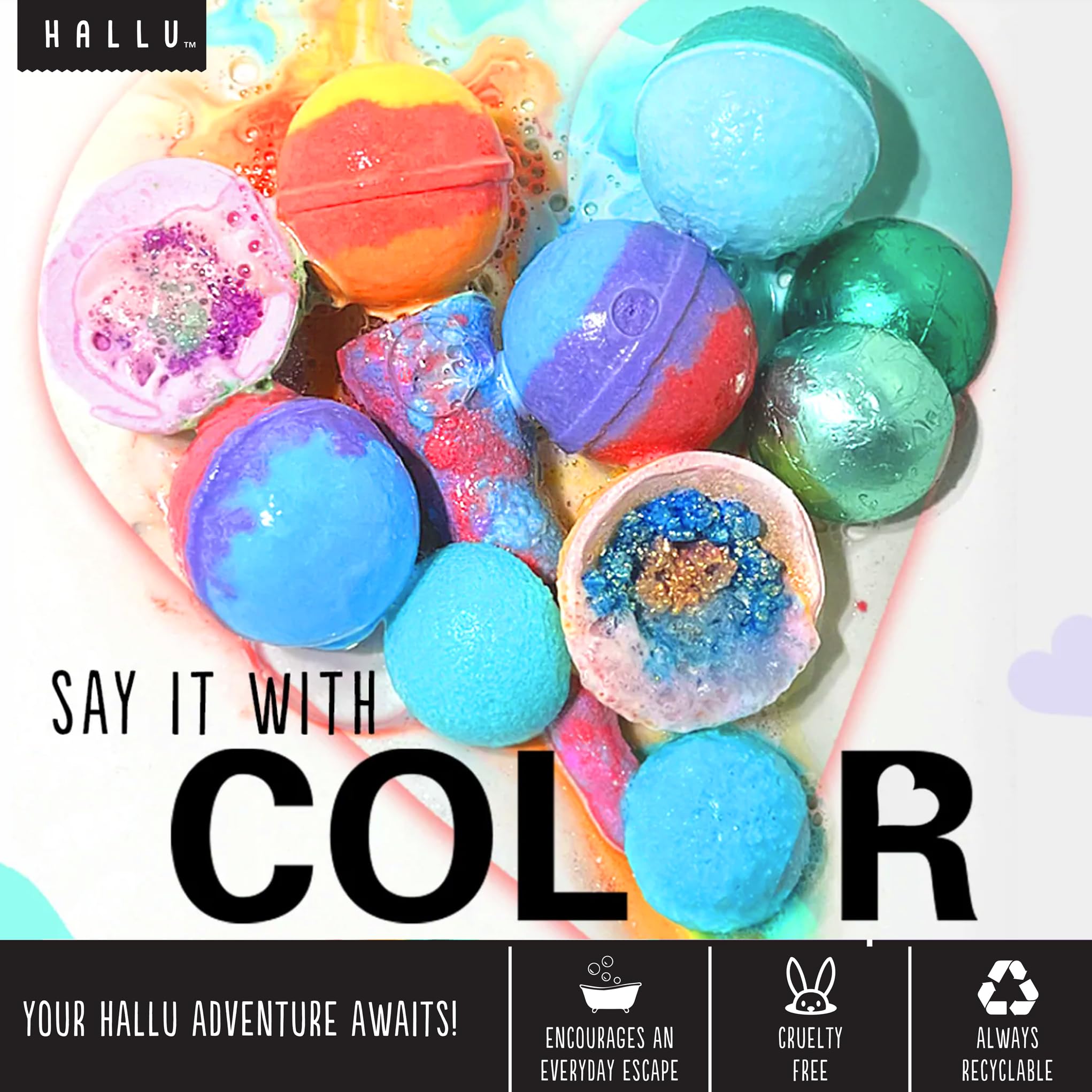 Hallu Tropical Beach Geode Bath Bomb relax scene promotes peaceful, mindful baths.