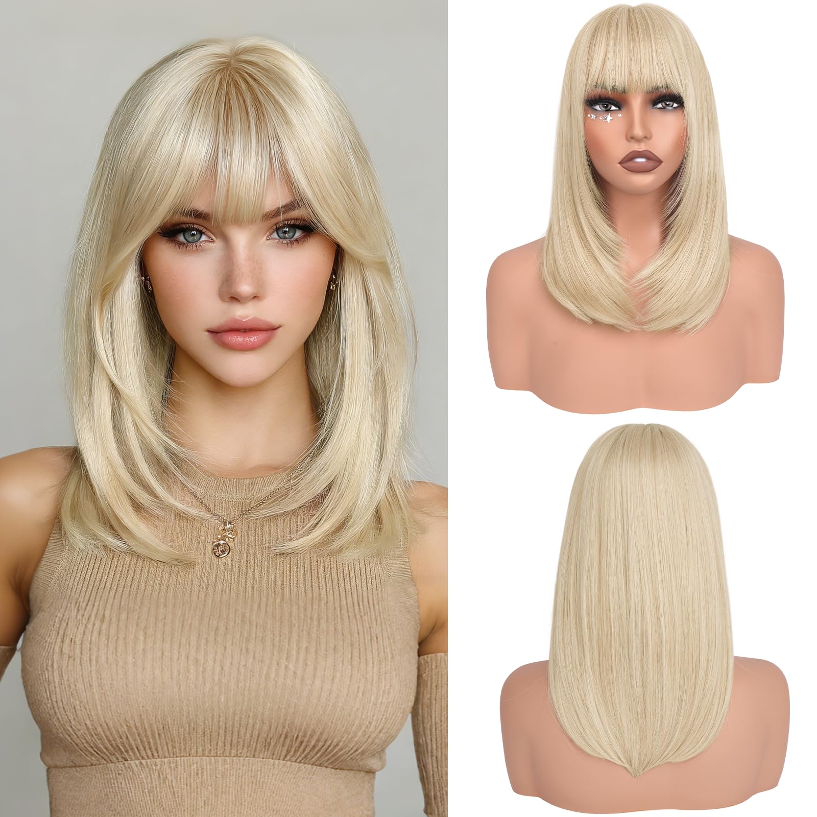 Haloo Blonde Bob Wig with Bangs front view for quick daily styling
