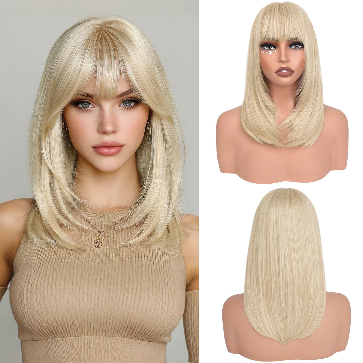 Haloo Blonde Bob Wig with Bangs front view for quick daily styling