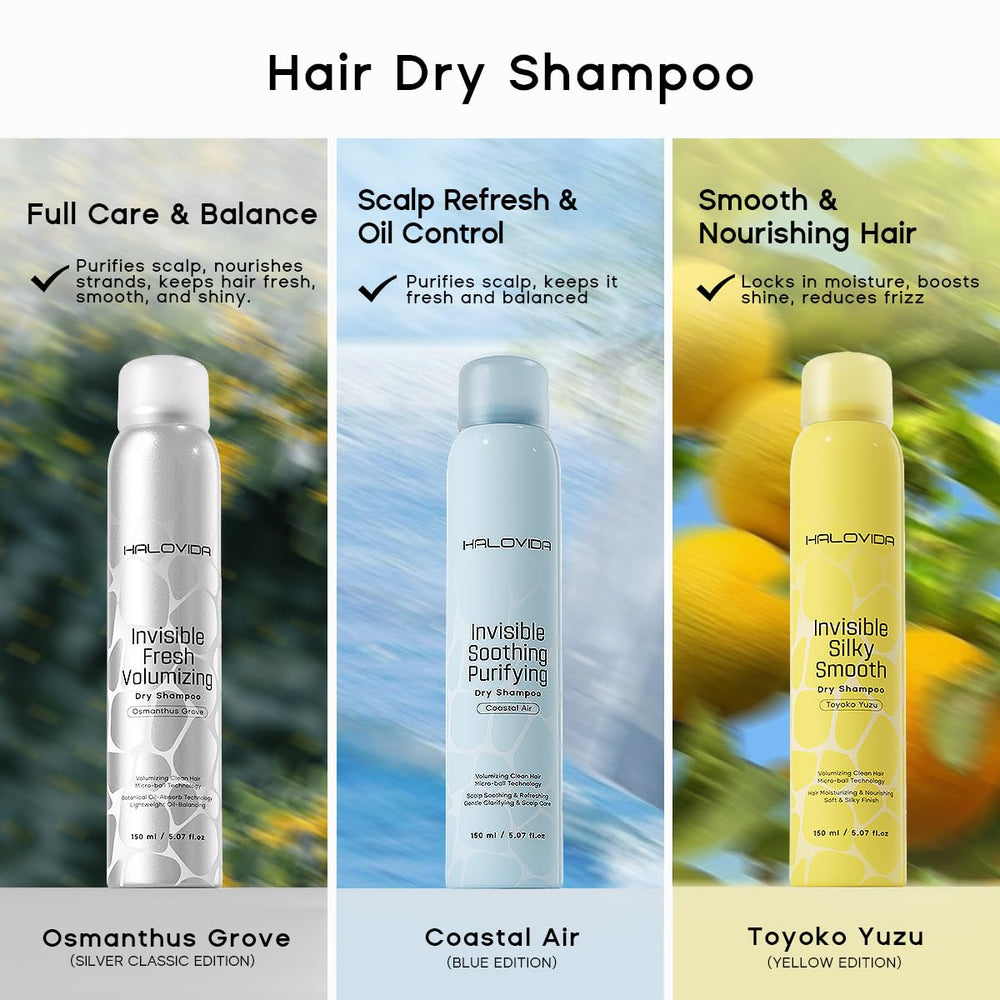HALOVIDA Dry Shampoo Silky Yuzu no white residue finish on hair