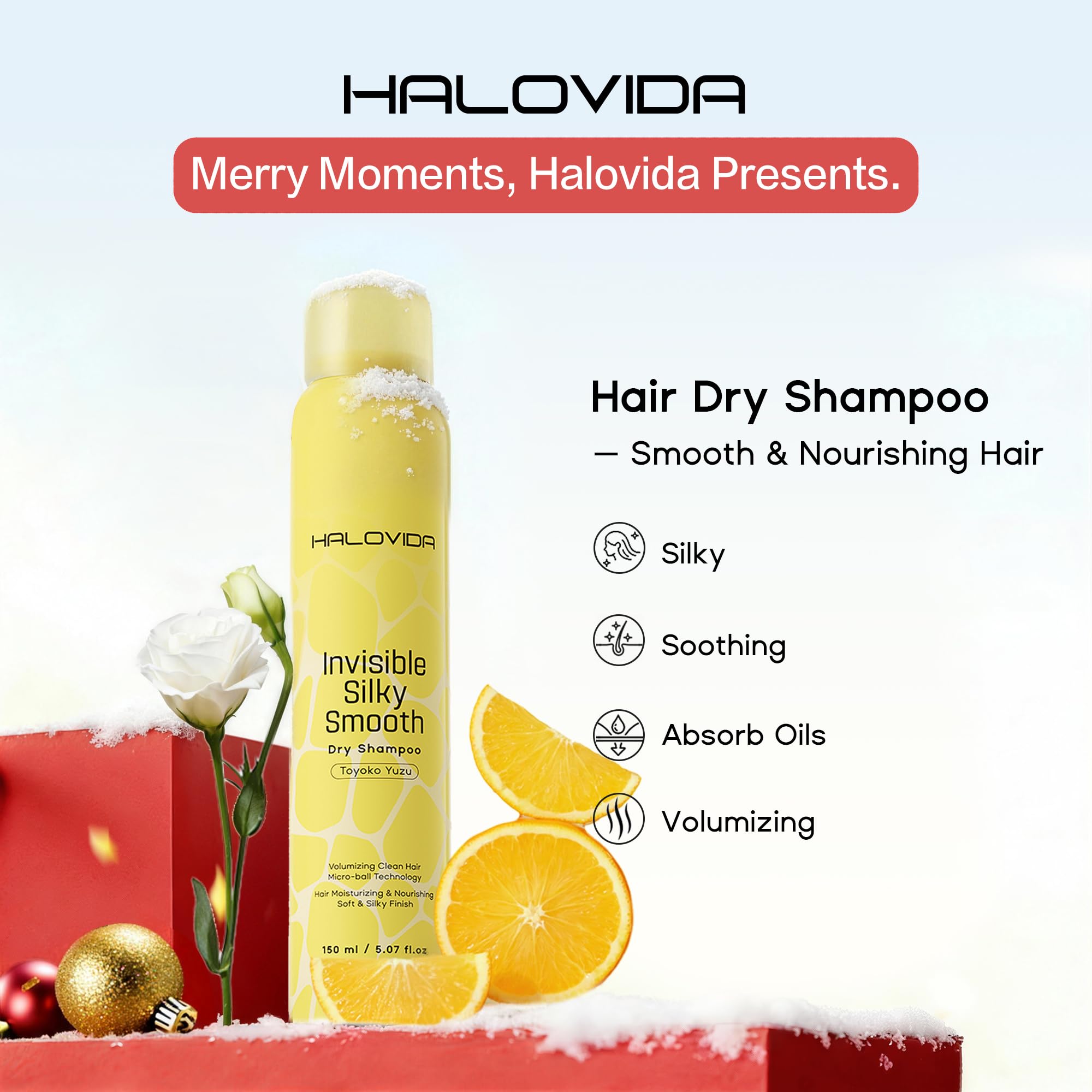 HALOVIDA Dry Shampoo Silky Yuzu spray dispense for easy root refresh and lift