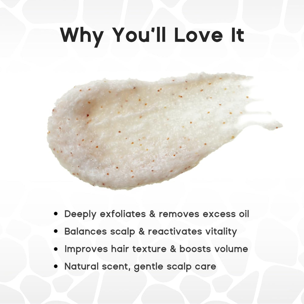 HALOVIDA scalp scrub application on damp hair signals quick, weekly refresh