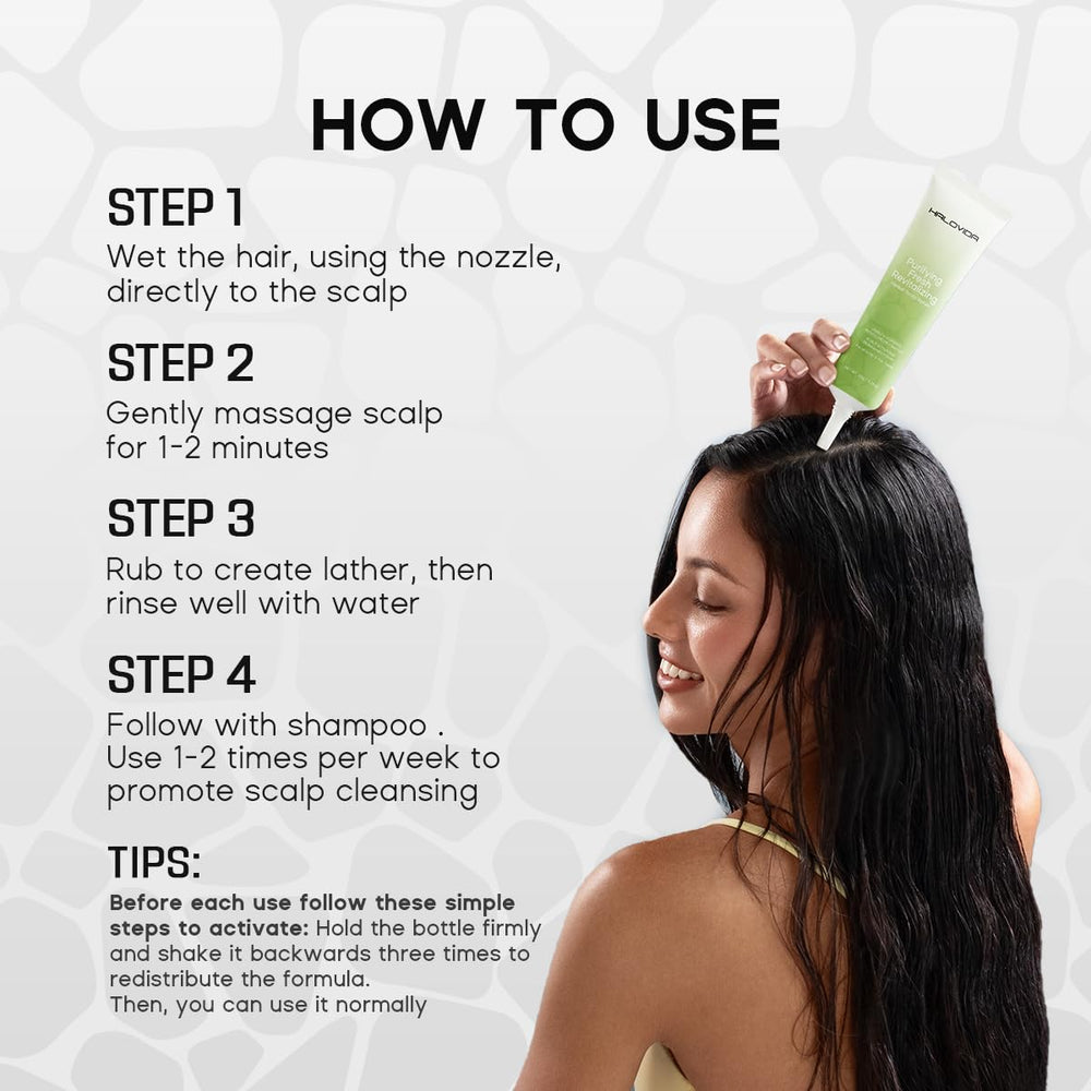 HALOVIDA rinse-ready finish indicates easy removal and clean scalp
