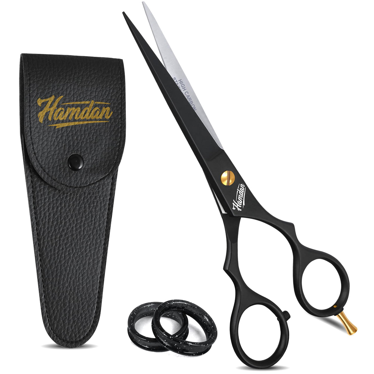 Hamdan 6.5-inch matte black hair scissors with sharp blades for precise cuts.