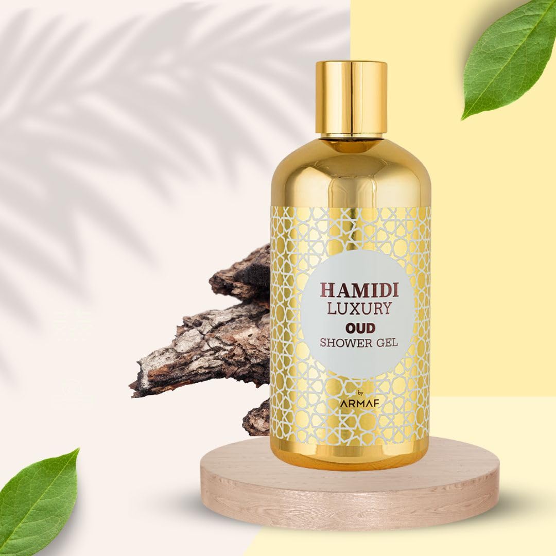 Hamidi Luxury Oud Shower Gel foam delivers rich lather and gentle cleansing for all skin types.