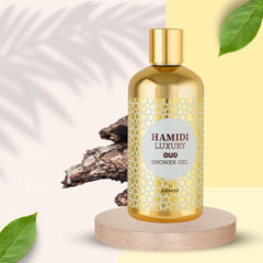 Hamidi Luxury Oud Shower Gel foam delivers rich lather and gentle cleansing for all skin types.