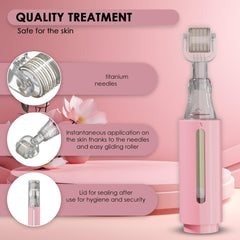 Lips and facial area use demonstrated with HAMINOS derma roller for even coverage.