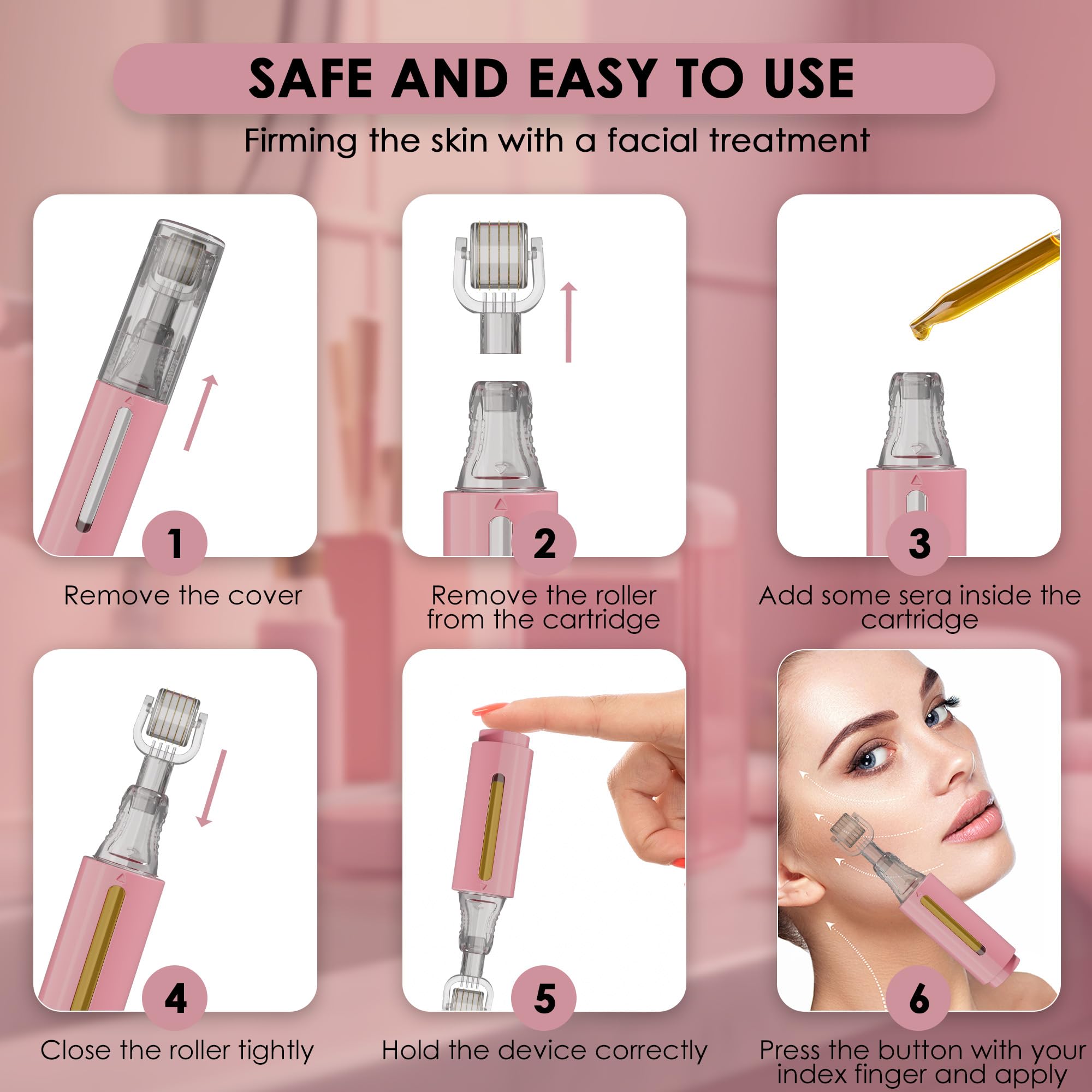 HAMINOS derma roller with reservoir cap for controlled serum delivery.