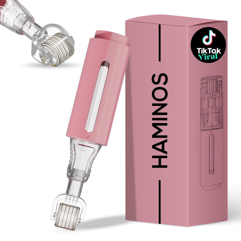 HAMINOS derma roller with serum reservoir enables instant topical delivery for smoother skin.