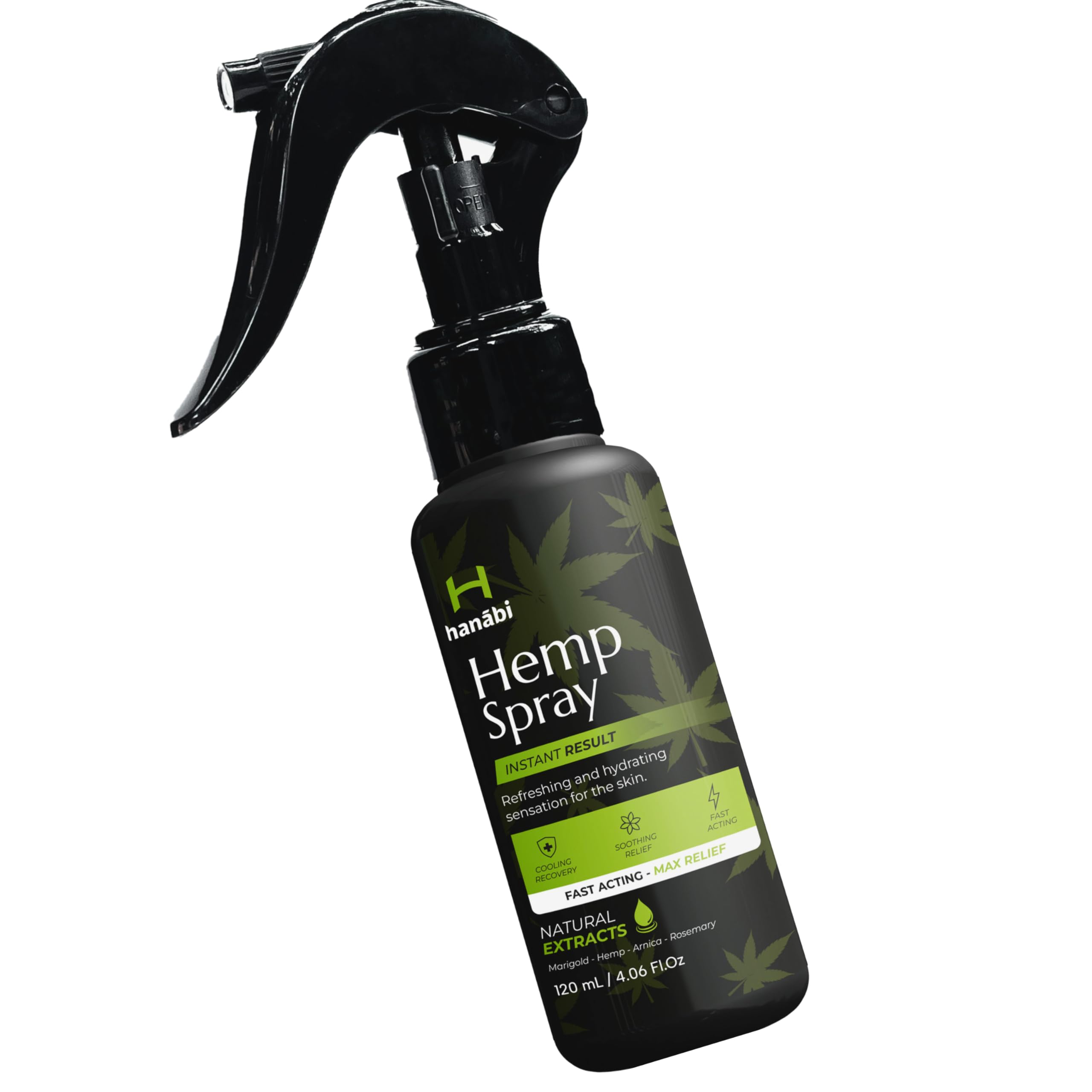 Hanábi Premium Hemp Spray bottle, quick-absorbing for daily comfort.