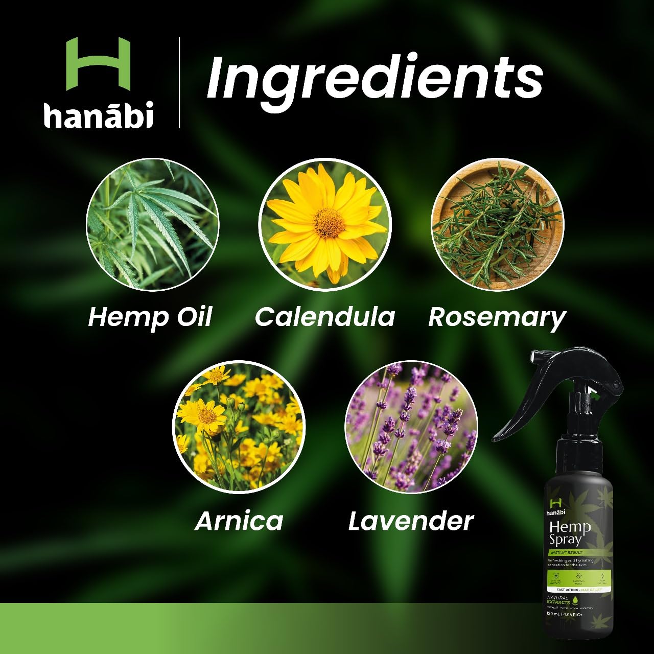 Hanábi Premium Hemp Spray calendula image highlighting soothing botanicals.