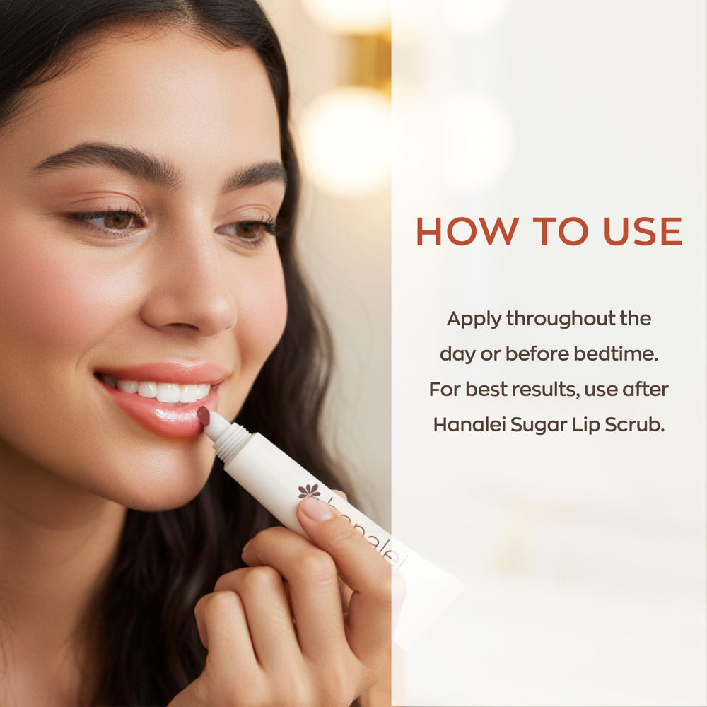 Lips after applying Hanalei Lip Treatment, showing hydrated, healthy-looking shine.
