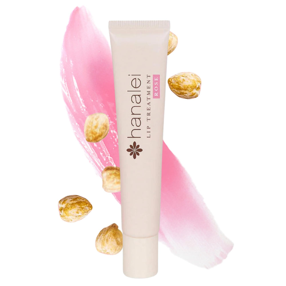 Hanalei Lip Treatment with rose pink tint provides gentle hydration for dry lips.