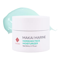Hanalei Makai Gel-Cream jar demonstrates lightweight hydration for dry skin.