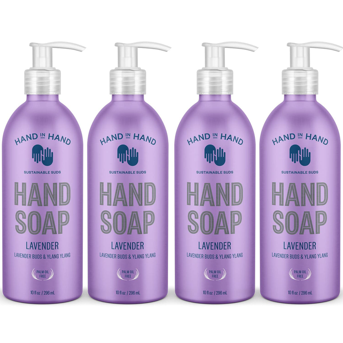Hand in Hand nourishing liquid hand soap with lavender buds for daily gentle cleansing.