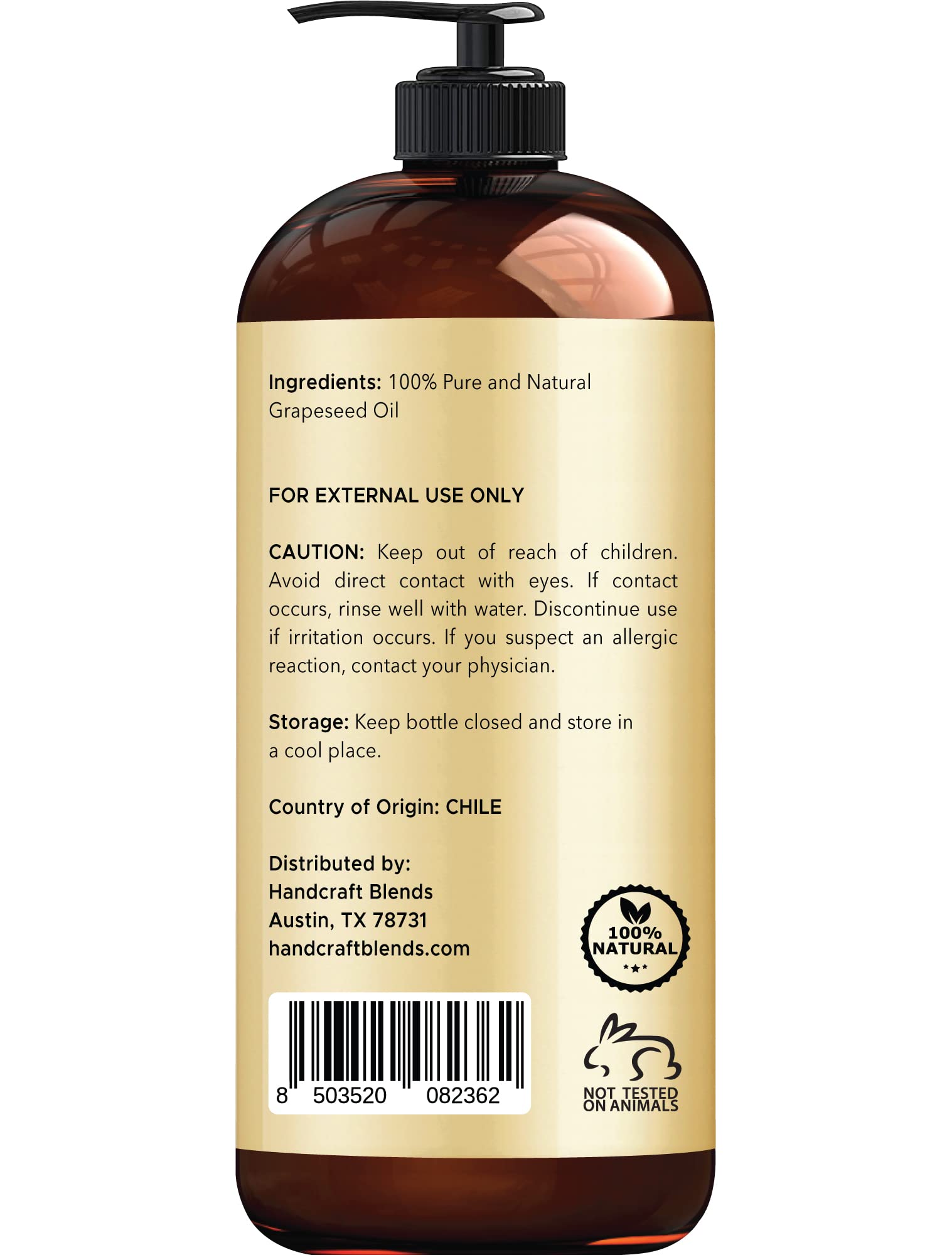 Pouring Handcraft Blends grapeseed oil showing light, fast-absorbing texture