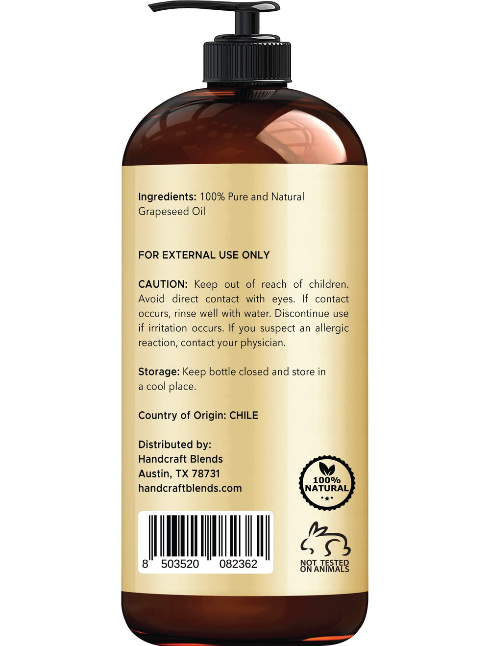 Pouring Handcraft Blends grapeseed oil showing light, fast-absorbing texture