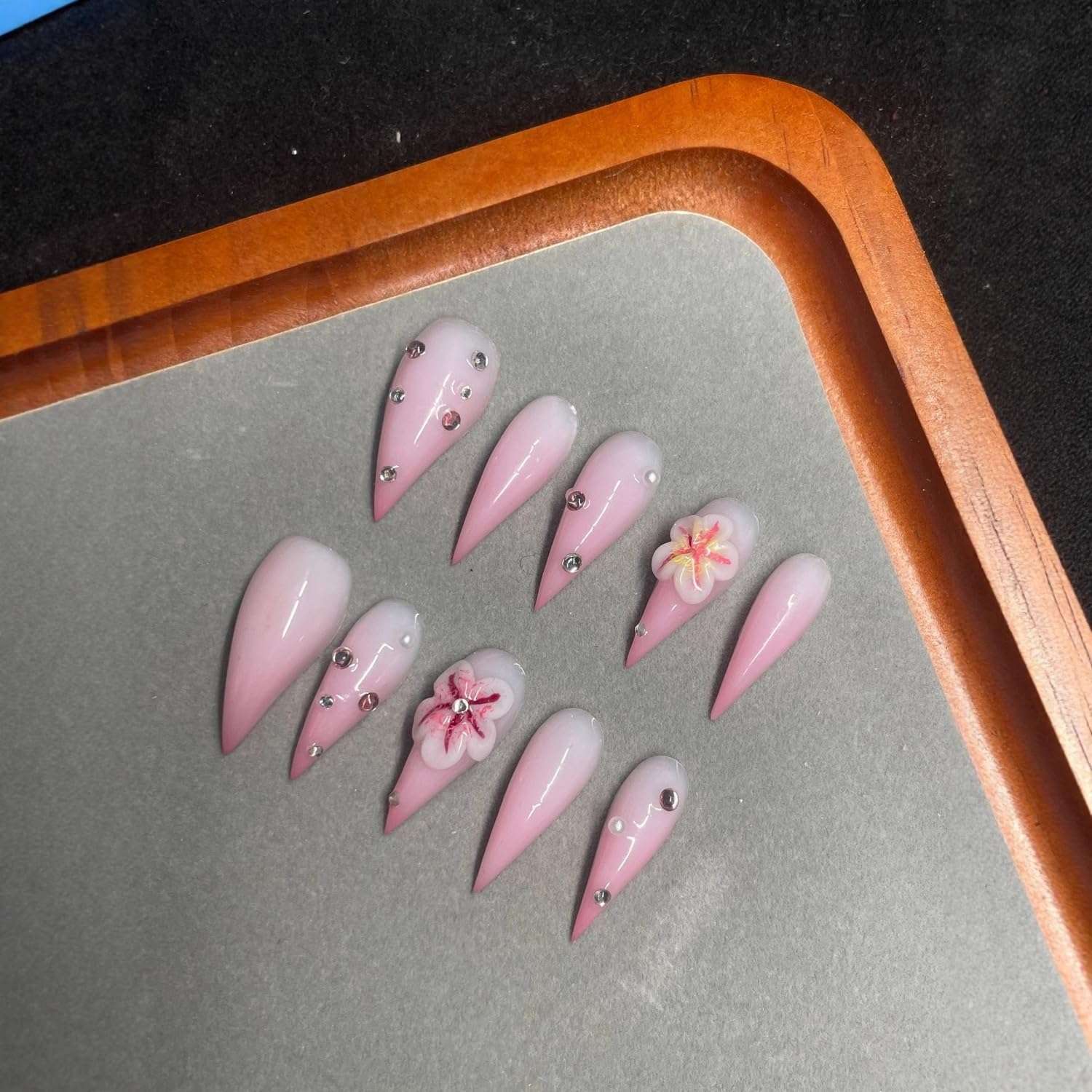 Handmade Flower Press on Nails extra long thick acrylic ensures durable, statement nails.