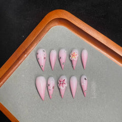 Handmade Flower Press on Nails with rhinestone detail adds subtle sparkle for events.