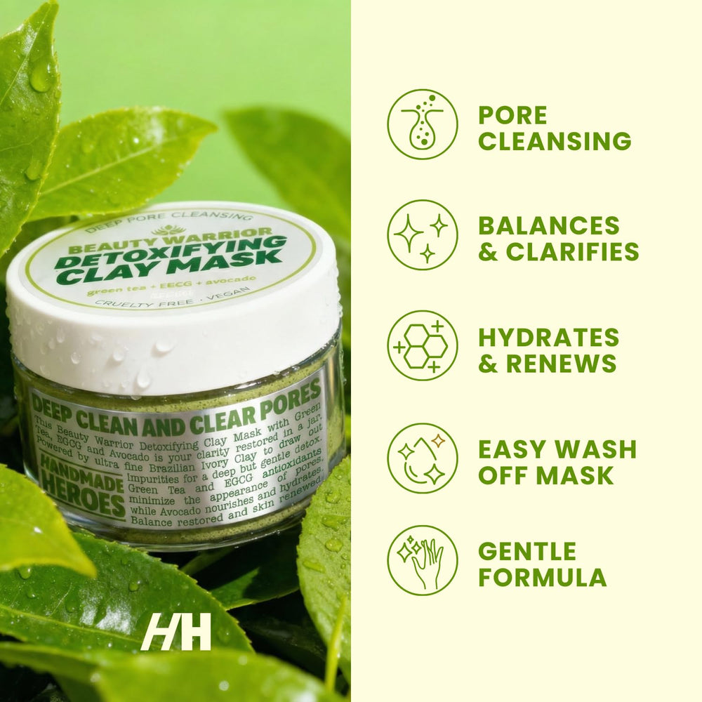 Shallow view of Handmade Heroes Green Tea EGCG Clay Mask in a mixing bowl