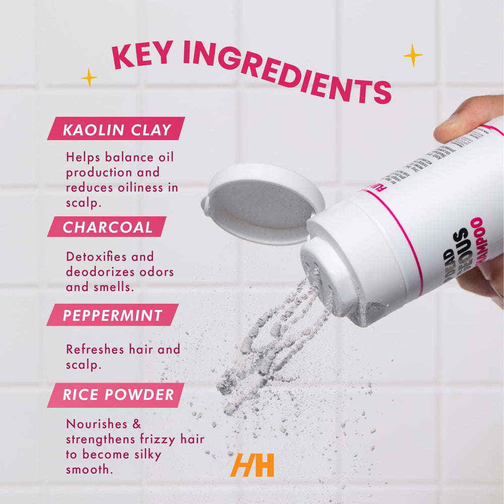 Handmade Heroes travel-size dry shampoo for on-the-go refreshing.