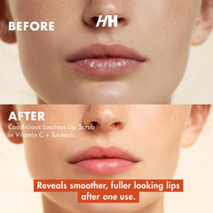 Handmade Heroes turmeric lip scrub packaging label highlights clean ingredients