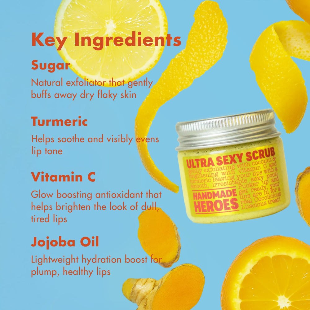 Handmade Heroes turmeric lip scrub vitamin C glow on lips