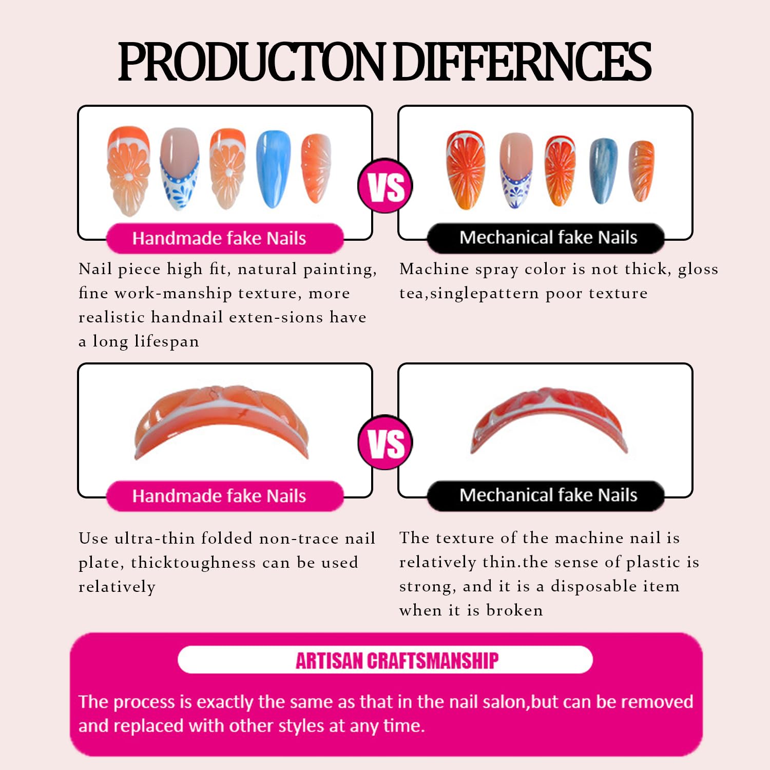 Handmade press-on nails easy to apply for salon-quality results at home
