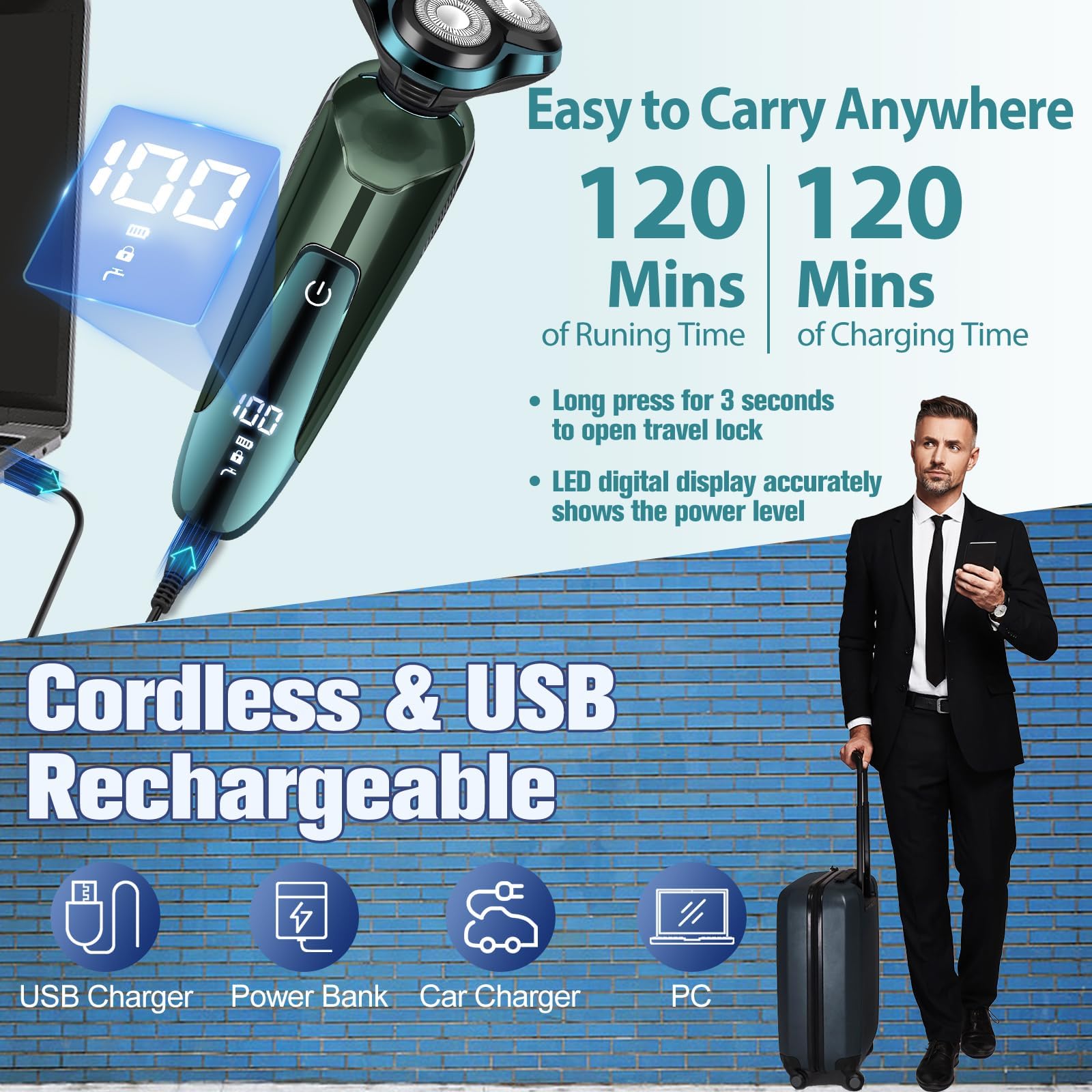 Handsomeface travel lock prevents accidental activation during travel.