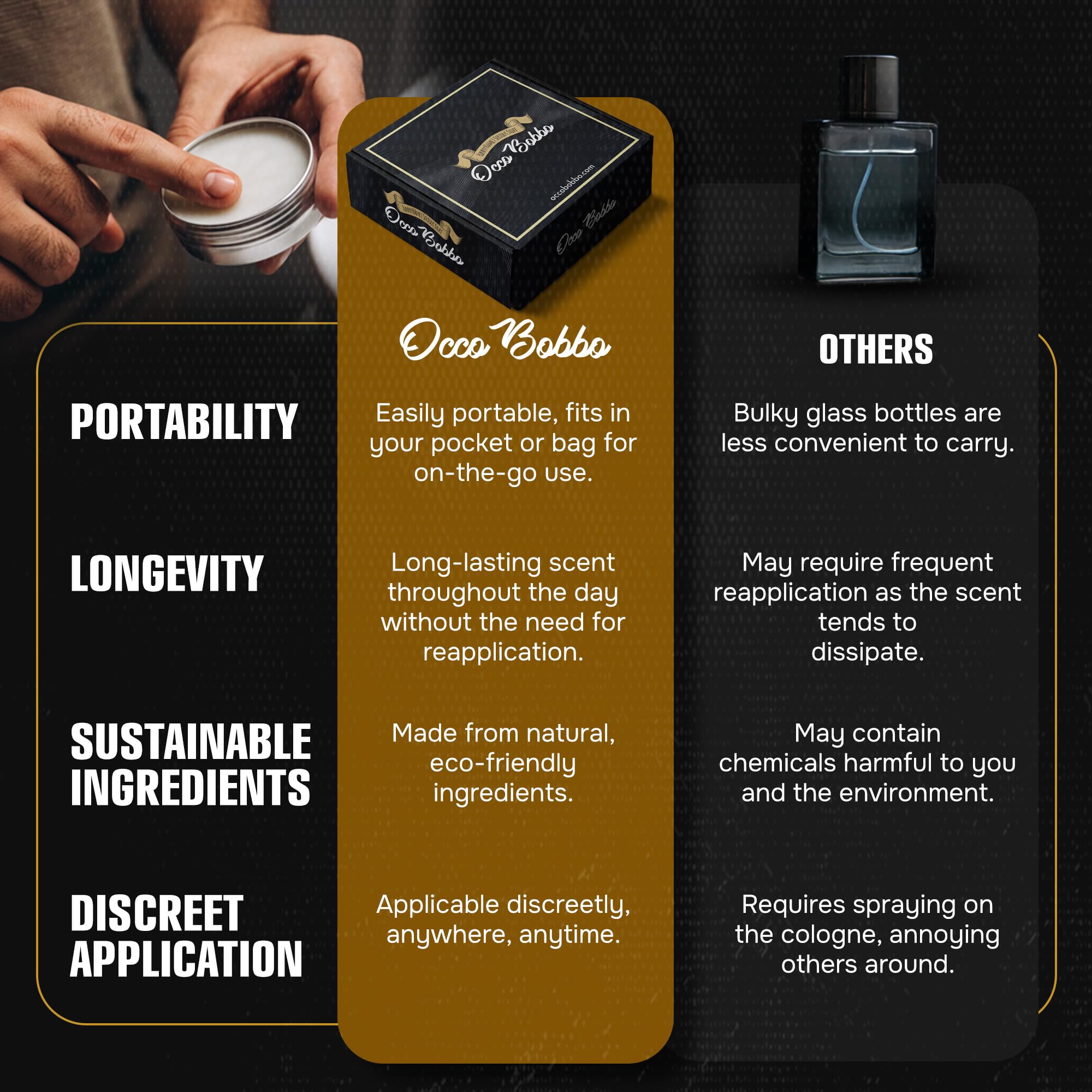 Handy Hound Occo Bobbo signature cologne balm showcases premium natural ingredients.