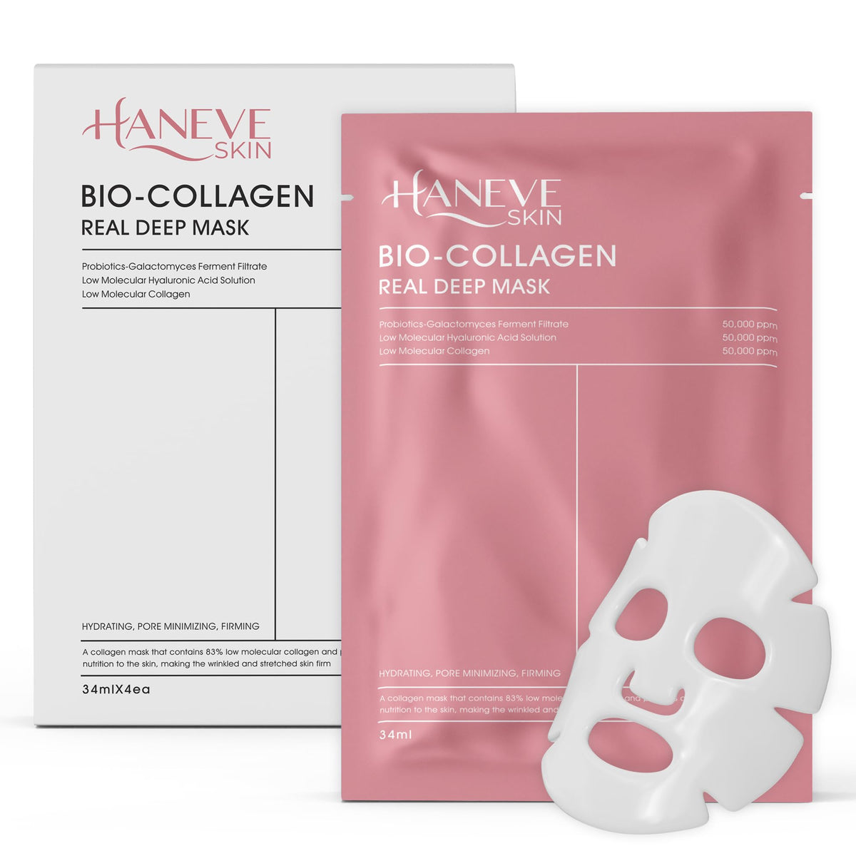 Haneve Skin Bio-Collagen mask packaging signals premium hydration