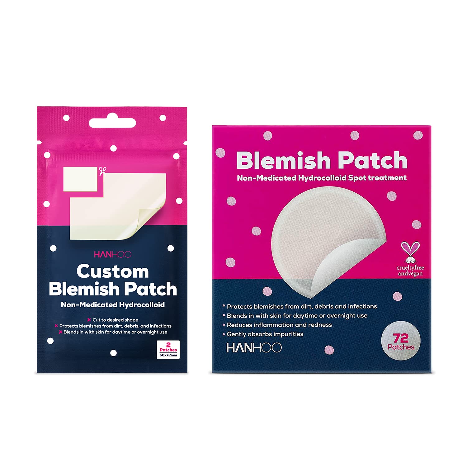 HANHOO blemish patch duo in packshot showing full coverage for blemishes