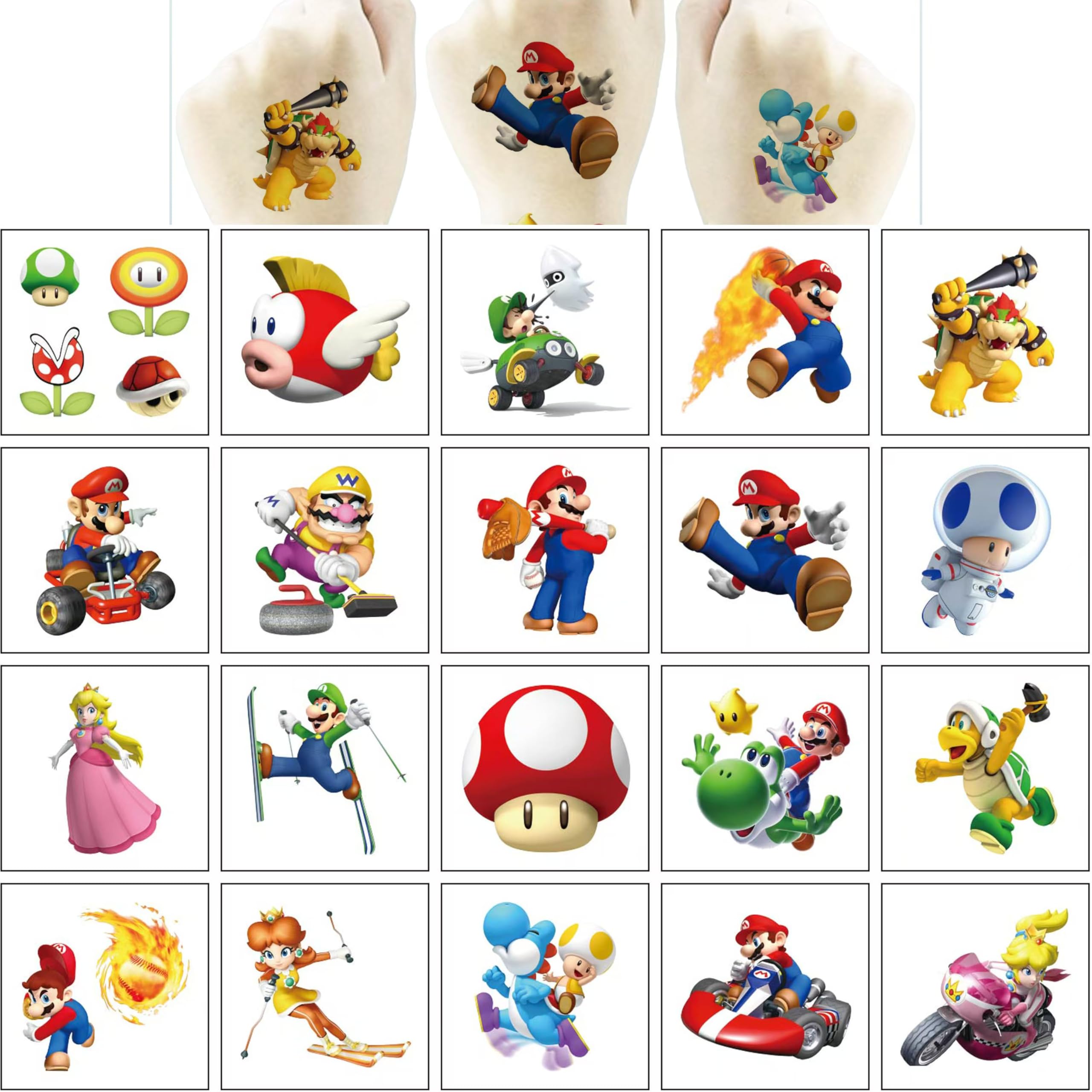 Hanisna Mario temporary tattoos are waterproof and kid-safe for events.