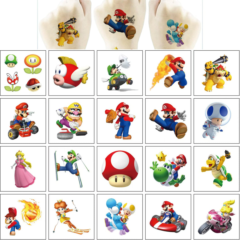 Hanisna Mario temporary tattoos are waterproof and kid-safe for events.