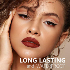 Swatches show 18+ matte shades for diverse skin tones.