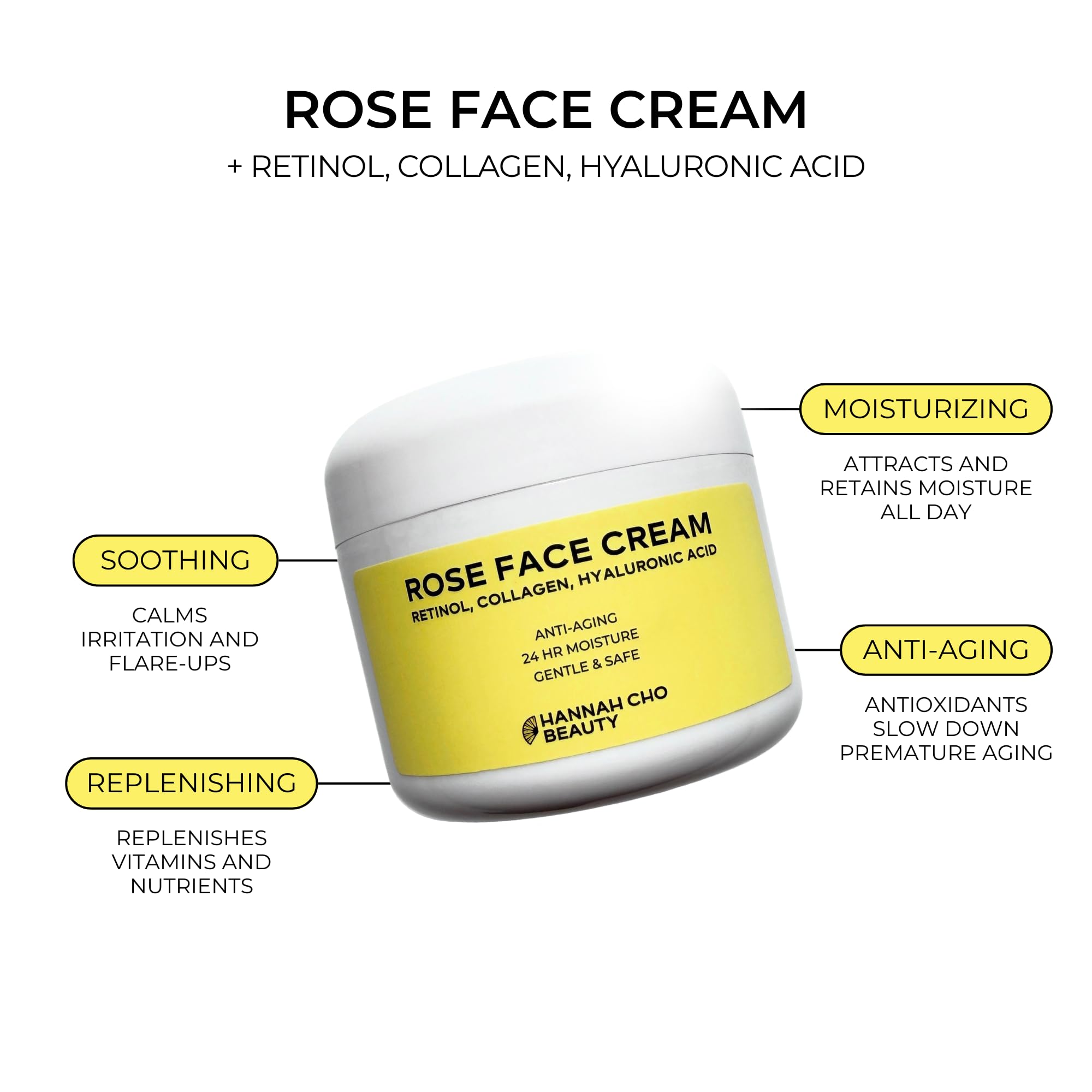 Hannah Cho Beauty Rose Face Cream with hyaluronic acid nourishes daily moisture and plumpness.
