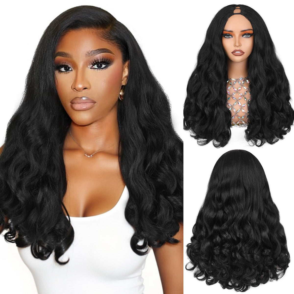 HANNE Yaki Curly V Part Wig close-up shows natural texture for daily wear
