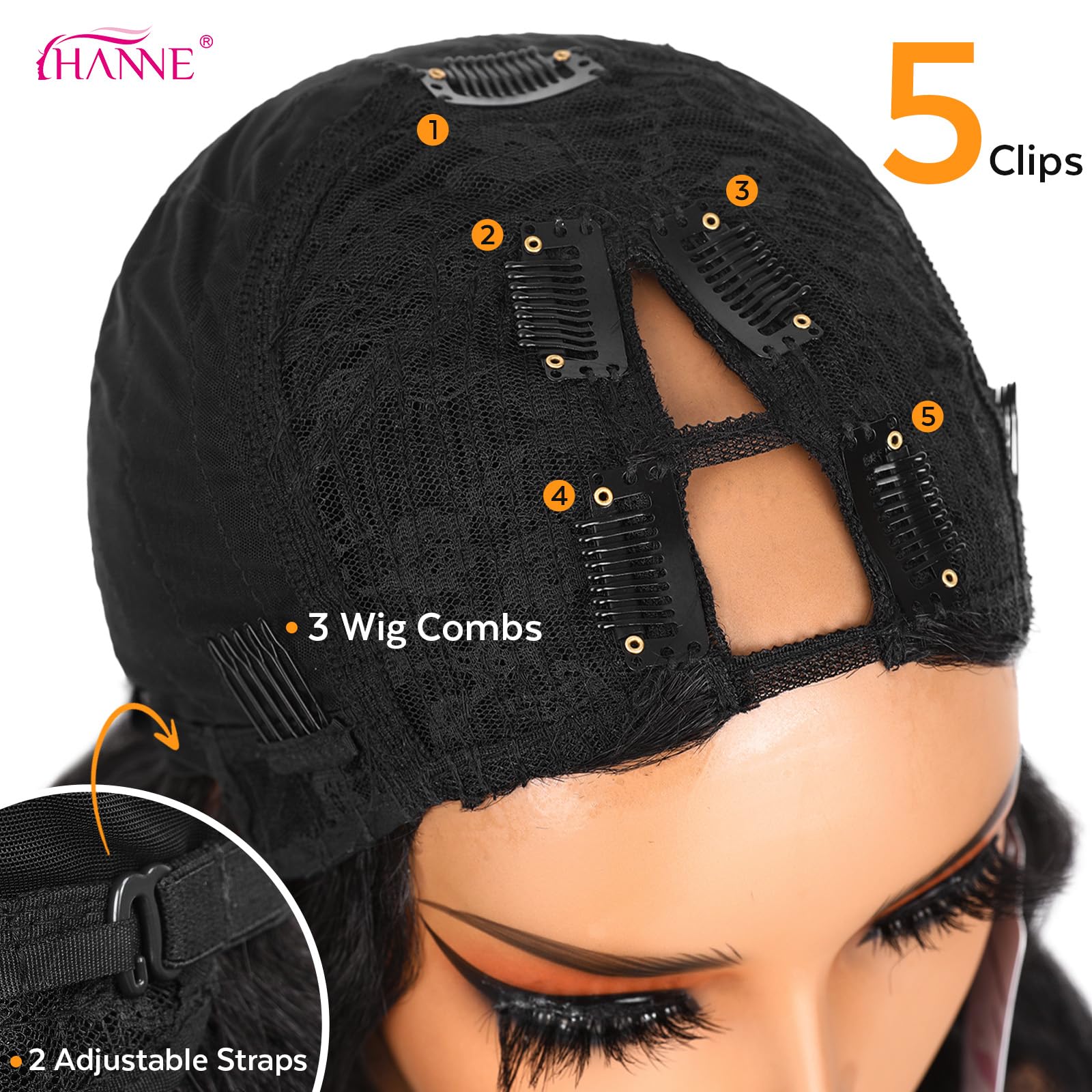 HANNE Yaki Curly V Part Wig easy-on design for quick styling
