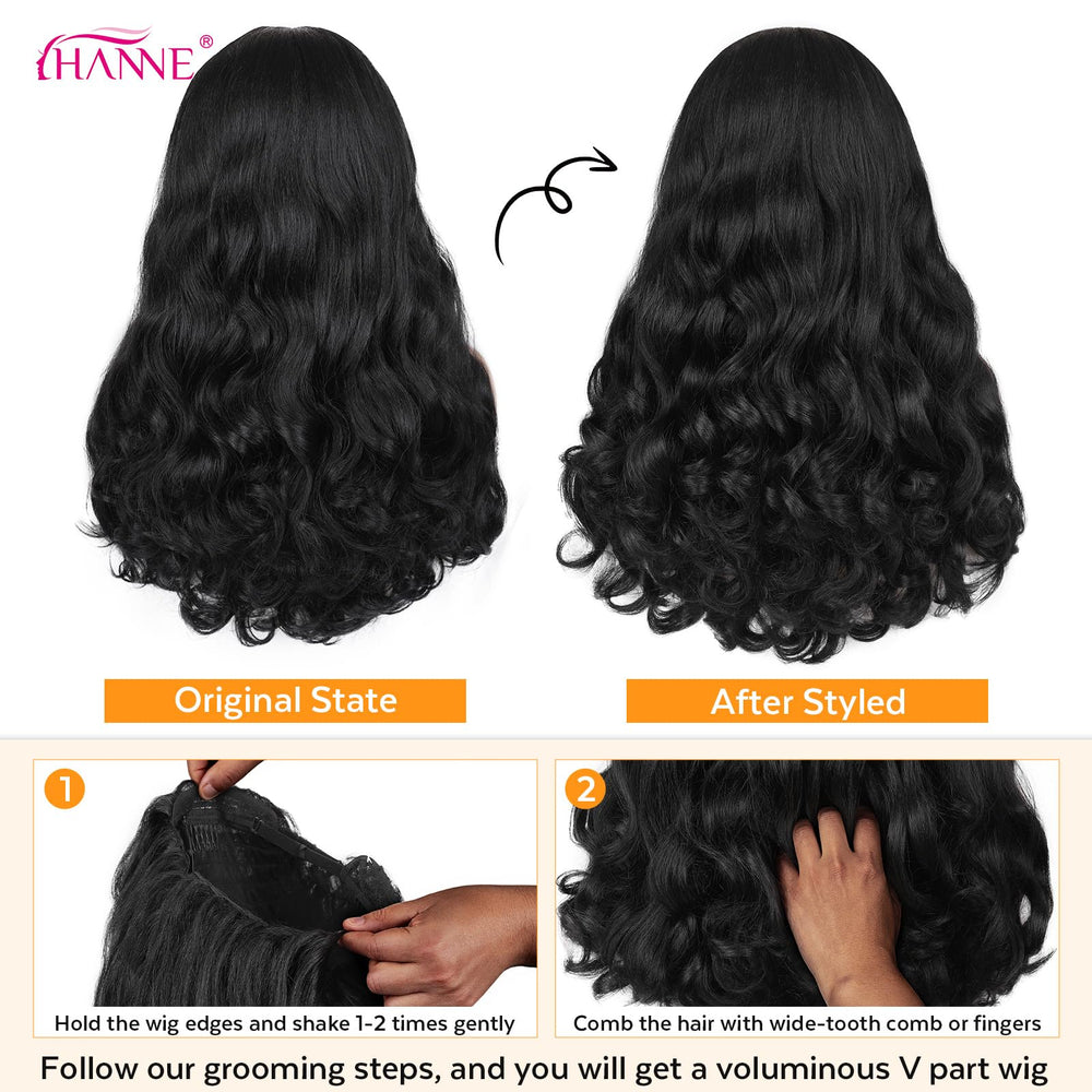 HANNE Yaki Curly V Part Wig five combs and straps ensure secure fit