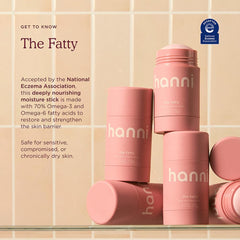 HANNI Fatty Stick fragrance-free label highlights safe use for sensitive skin.