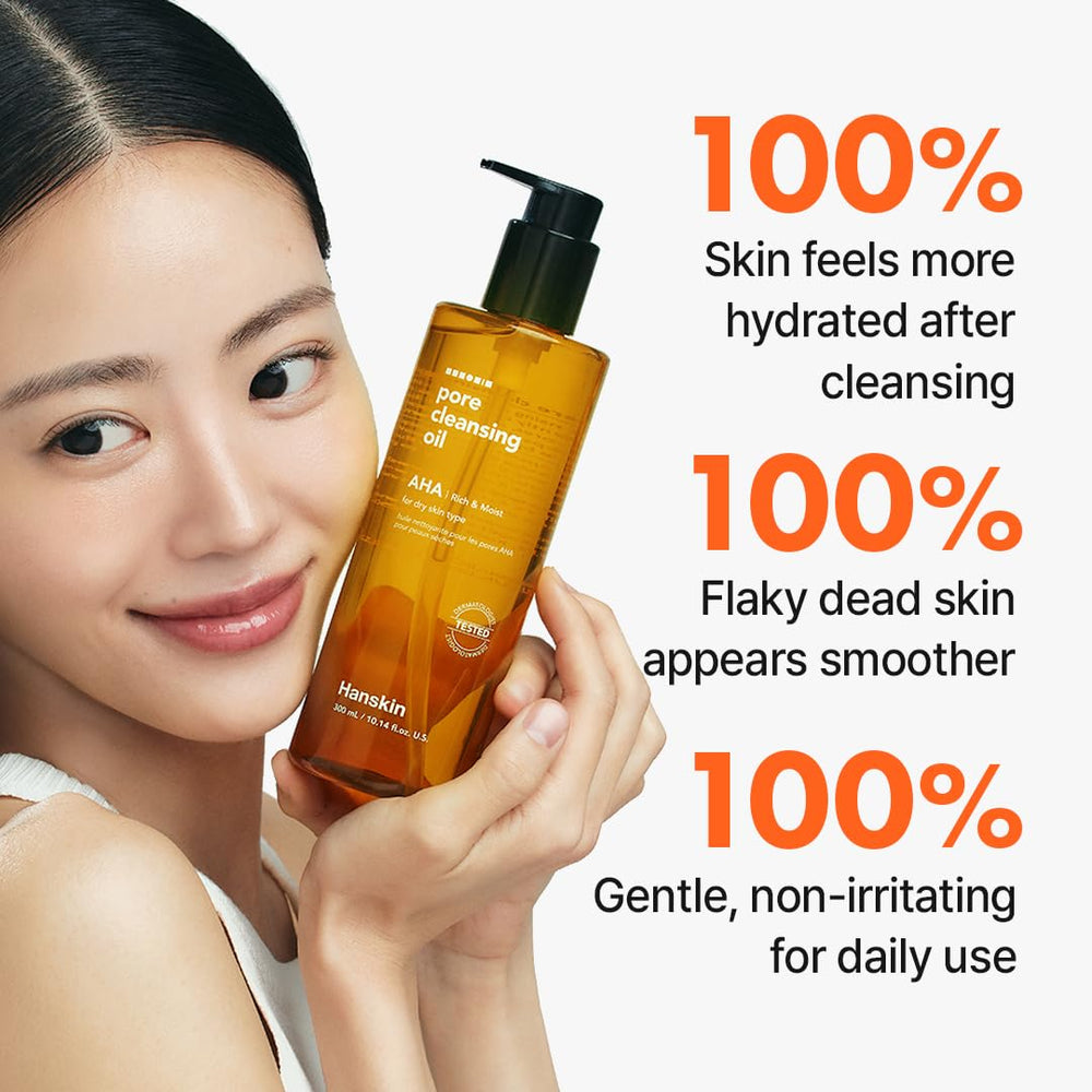 Hanskin AHA Pore Cleansing Oil helps banish blackheads after use.