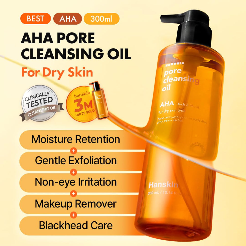 Texture gel-oil feel of Hanskin AHA Pore Cleansing Oil for cleansing and hydration.