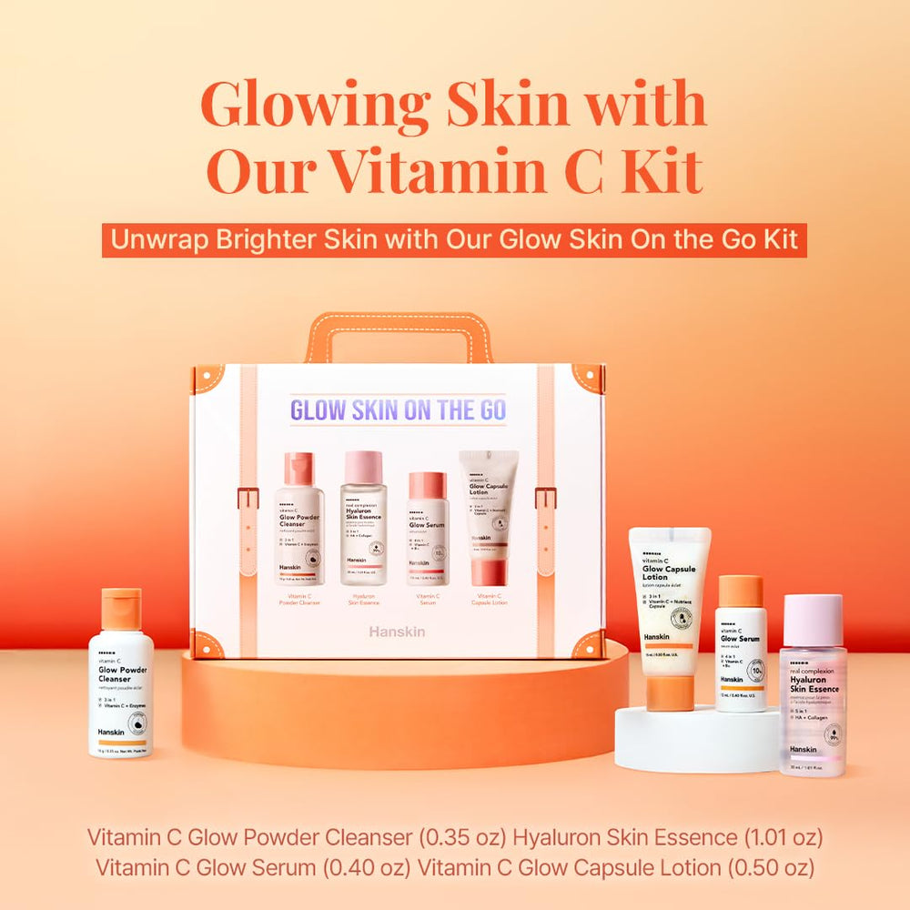 Hanskin Vitamin C Glow Serum bottle brightens and revitalizes uneven tones.