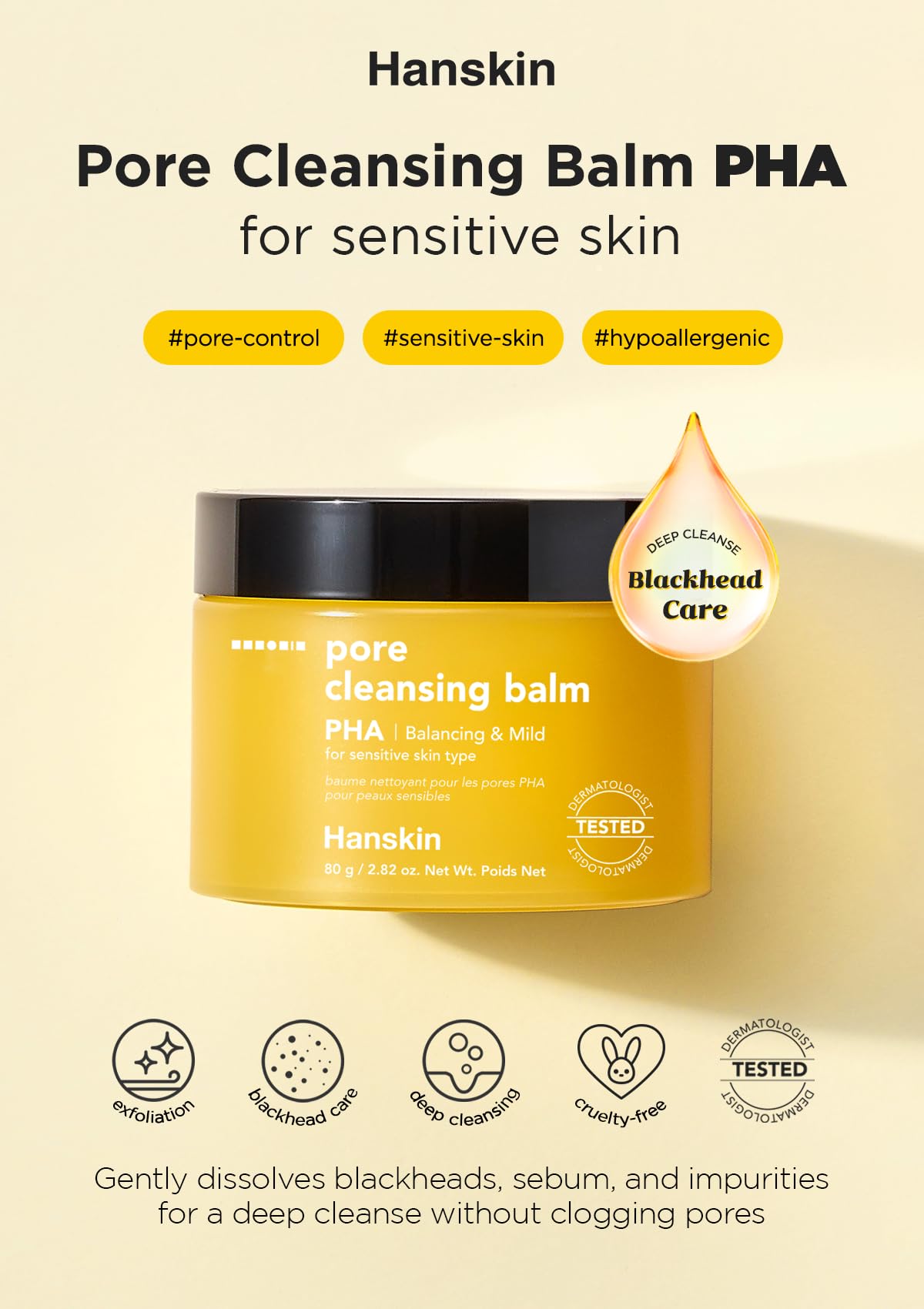 Close-up of Hanskin PHA Pore Cleansing Balm texture melting into oil.