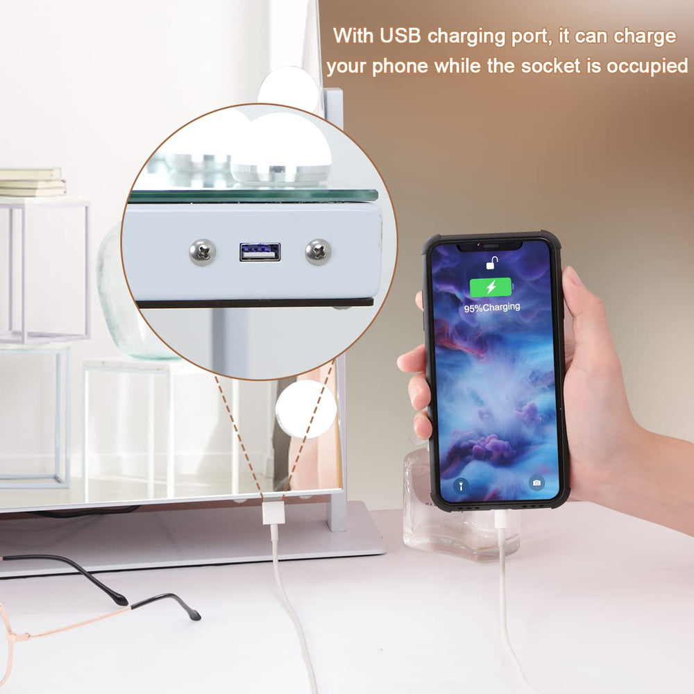 Hansong vanity mirror with USB port powers devices without interrupting your routine