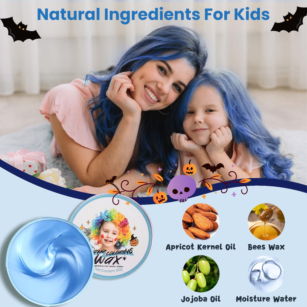 Hansuby blue wax applied to hair for instant styling and color effect.