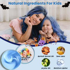 Hansuby blue wax applied to hair for instant styling and color effect.