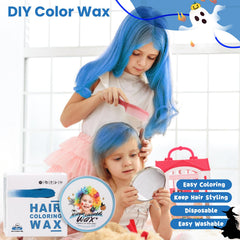 Hands applying Hansuby blue wax for easy, wash-out color on hair.