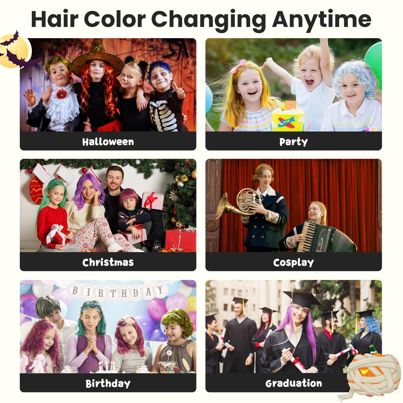 Hansuby festival and cosplay looks with a temporary silver sheen.